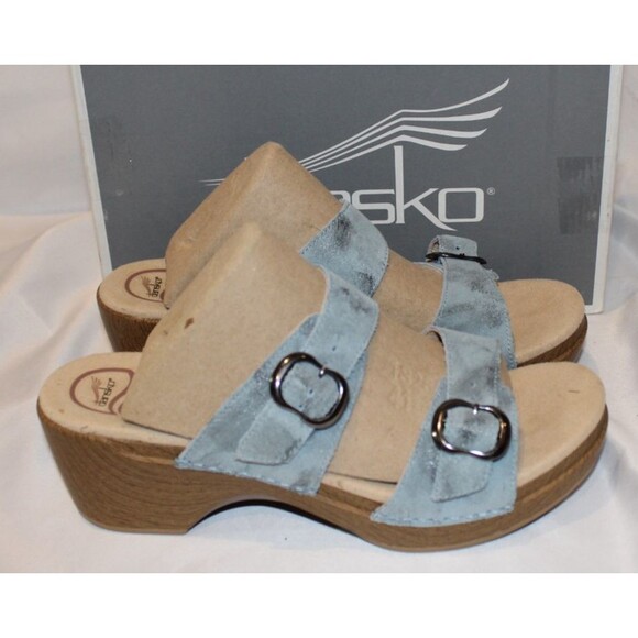 DANSKO SOPHIA LEATHER DOUBLE STRAP SANDALS DUSTY BLUE EU 41 10.5-11 - Picture 1 of 5